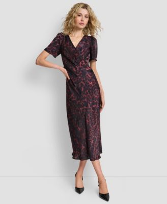 Women's Printed Supple Satin Short Sleeves Dress