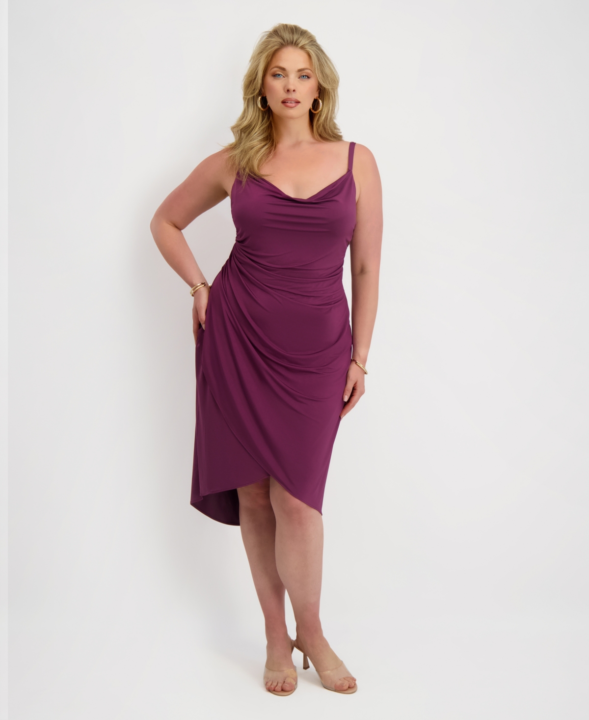 Siena Plus Size Cowl Neck Slip Dress In Purple