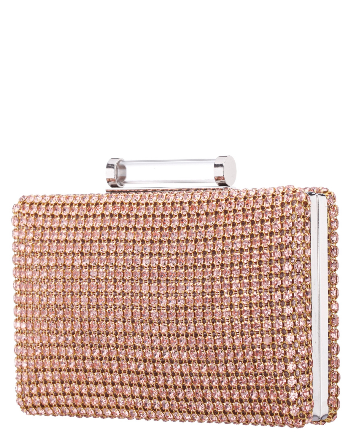 Nina Mini Crystal Encrusted Minaudiere Lift Lock Clutch In Brown