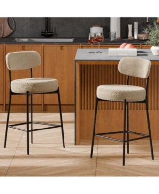 Set of 2,Metal/Fabric, 24 Inches Modern Counter Height Bar Stools with Curved Back, Upholstered Boucle Barstools for Kitchen Island, Cafe