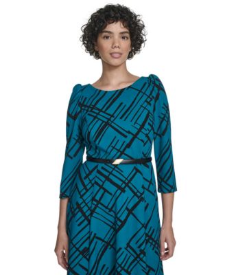 Women's Belted Plaid Midi Dress
