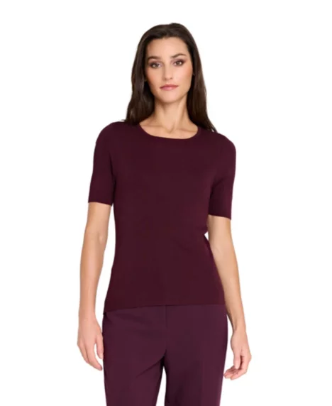 Petite Fine-Rib Crew Neck Sweater T-Shirt - Plum