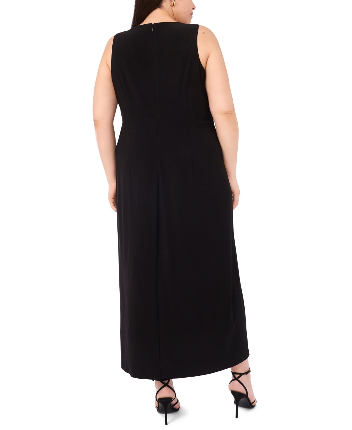 Vince Camuto Plus Size Gathered Twist With Gold Trim Ring Maxi Dress In Black