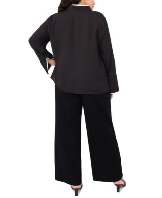 Plus Size V-Neck Contrast Trim Tunic Top