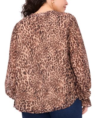 Plus Size Animal-Print V-Neck Long-Sleeve Blouse