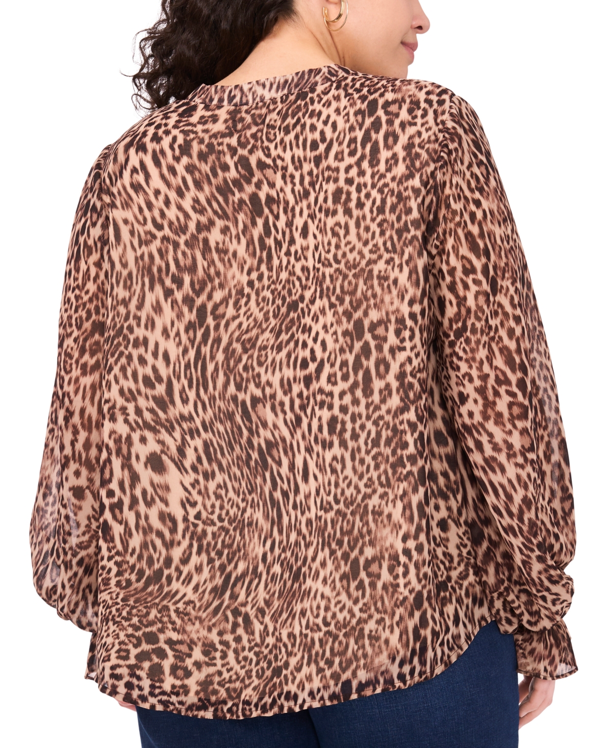 Vince Camuto Plus Size Long Sleeve V-neck Top In Brown