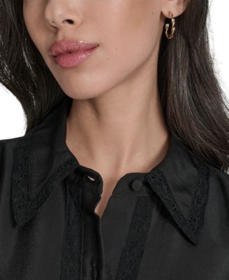 Petite Pleated Long Sleeve Shirt Dress