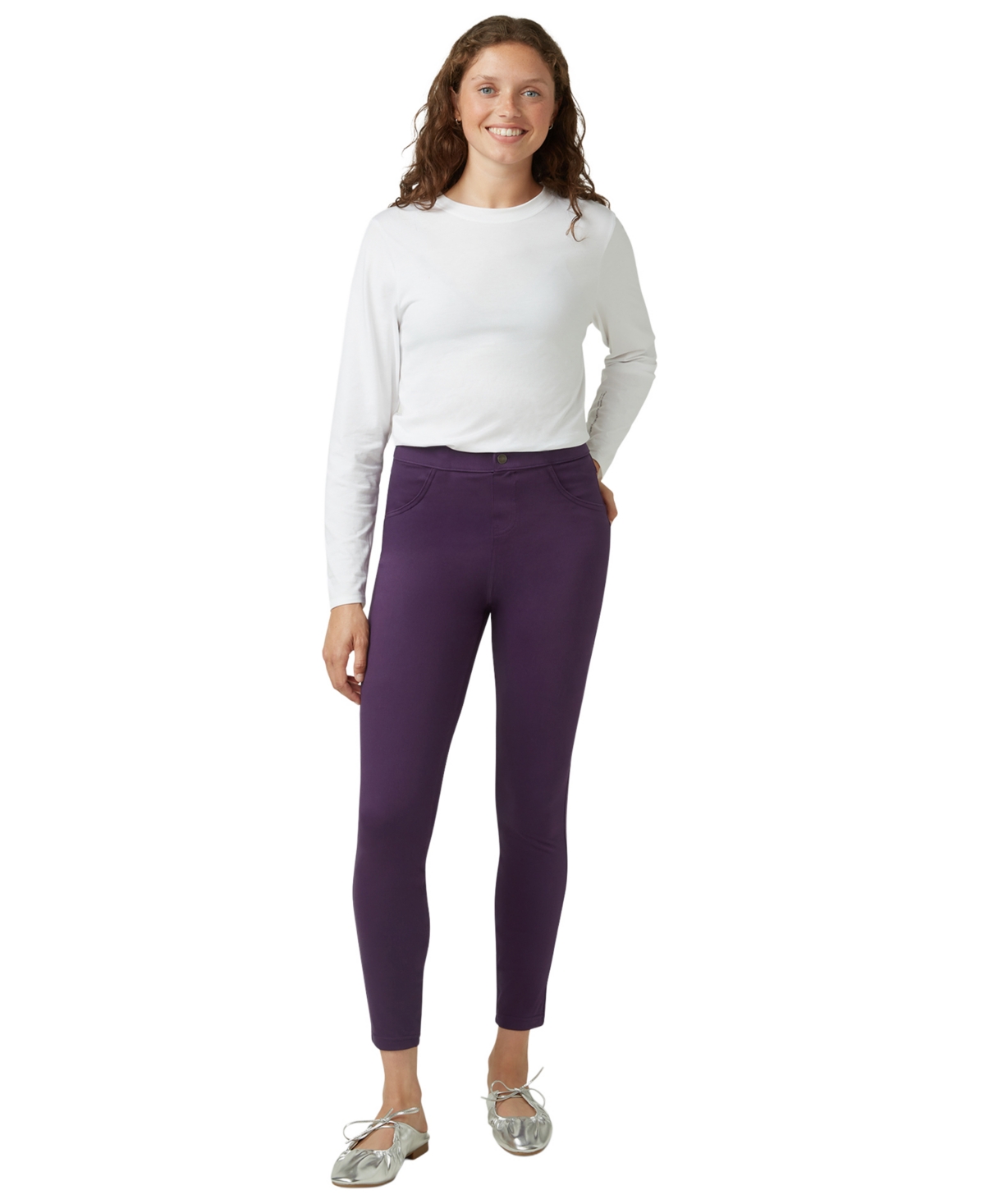 Hue Classic Stretch Denim Leggings, Regular & Plus Sizes In Purple