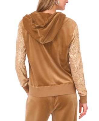 Women's Velour Sequin Long-Sleeve Zip-Front Hoodie Jacket
