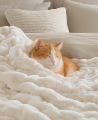 Ruched Reversible Faux-Fur Throw, 50" x 60"