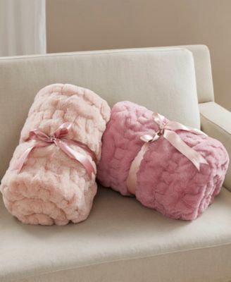 Ruched Reversible Faux-Fur Throw, 50" x 60"