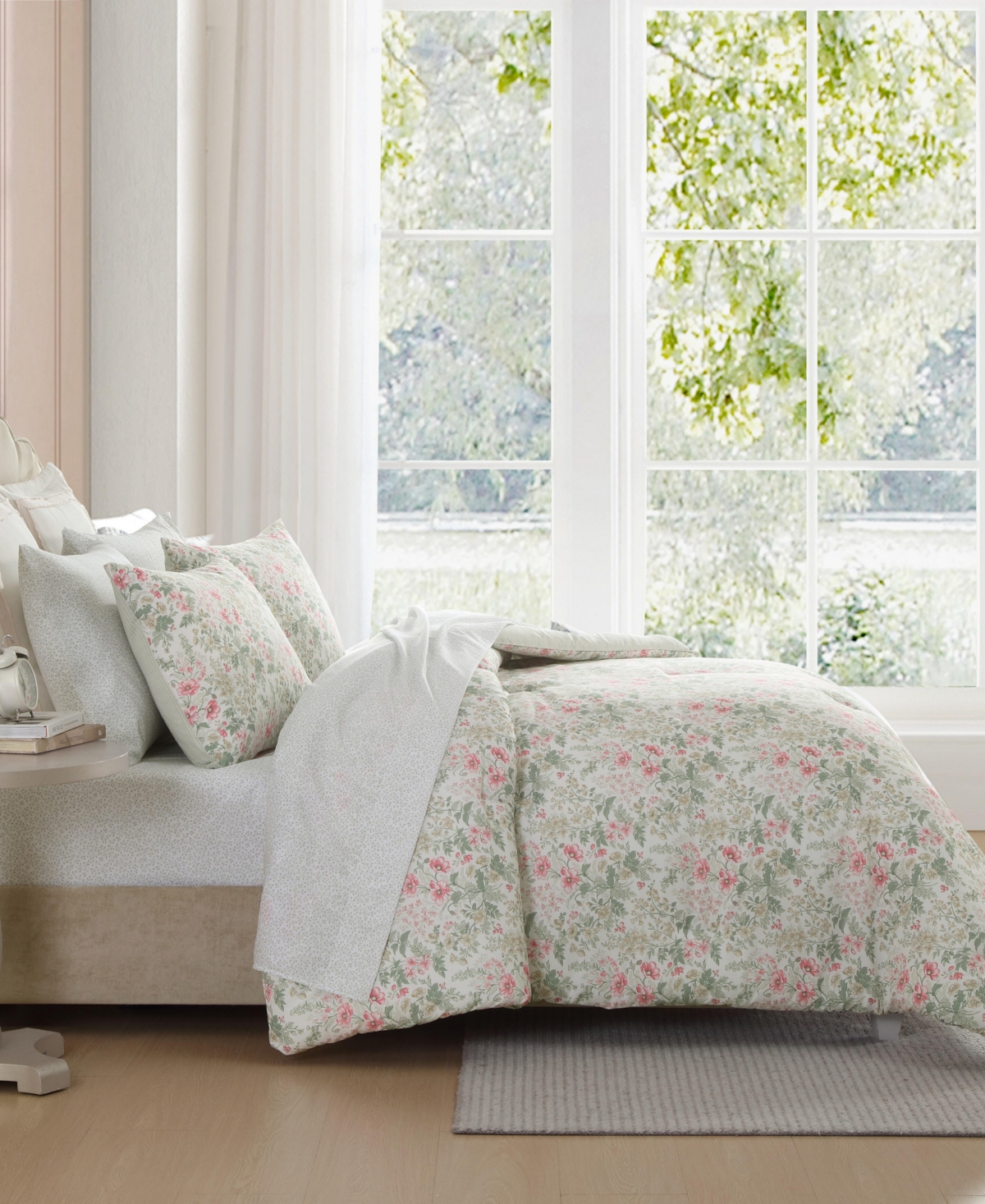Laura Ashley Arden Floral Washed Microfiber Comforter Set In Multi