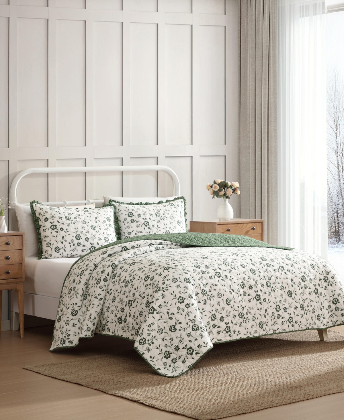 Laura Ashley Miranda Cotton 3-pc. Quilt Set, King In Green