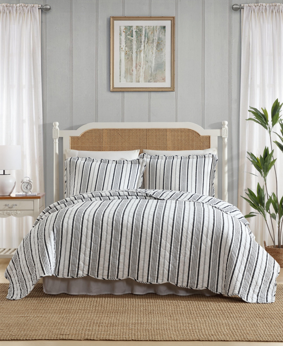 Laura Ashley Stripe Perfection Cotton 3-pc. Quilt Set, King In Gray