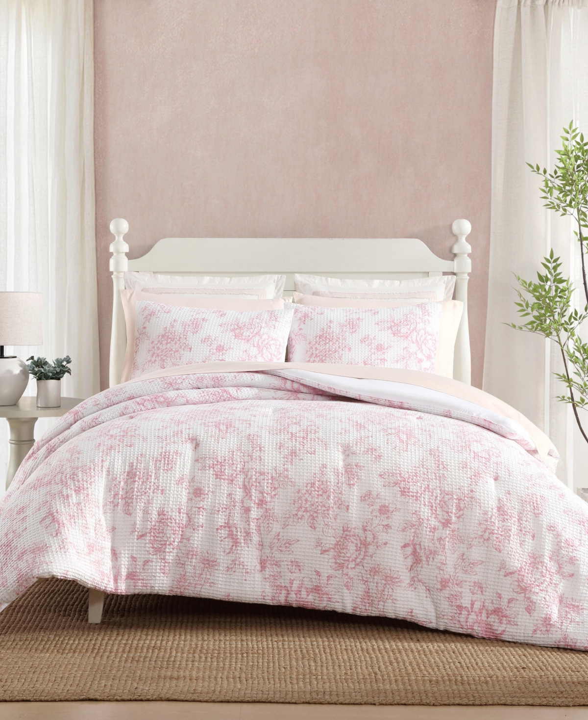 Laura Ashley Delphine Poly Waffle 2-pc. Comforter Set, Twin In Pink