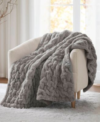 Ruched Reversible Faux-Fur Throw, 50" x 60"