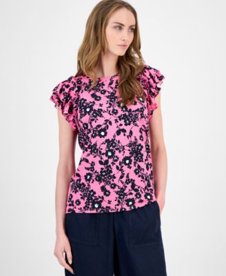 Tommy Hilfiger - Women's Floral Ruffled Cap-Sleeve Top