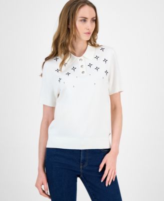 Women's Embellished Polo Sweater