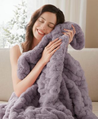 Ruched Reversible Faux-Fur Throw, 50" x 60"