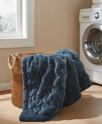 Ruched Reversible Faux-Fur Throw, 50" x 60"