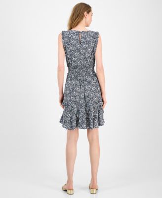 Women's Ruffled Smocked-Waist Floral Dress