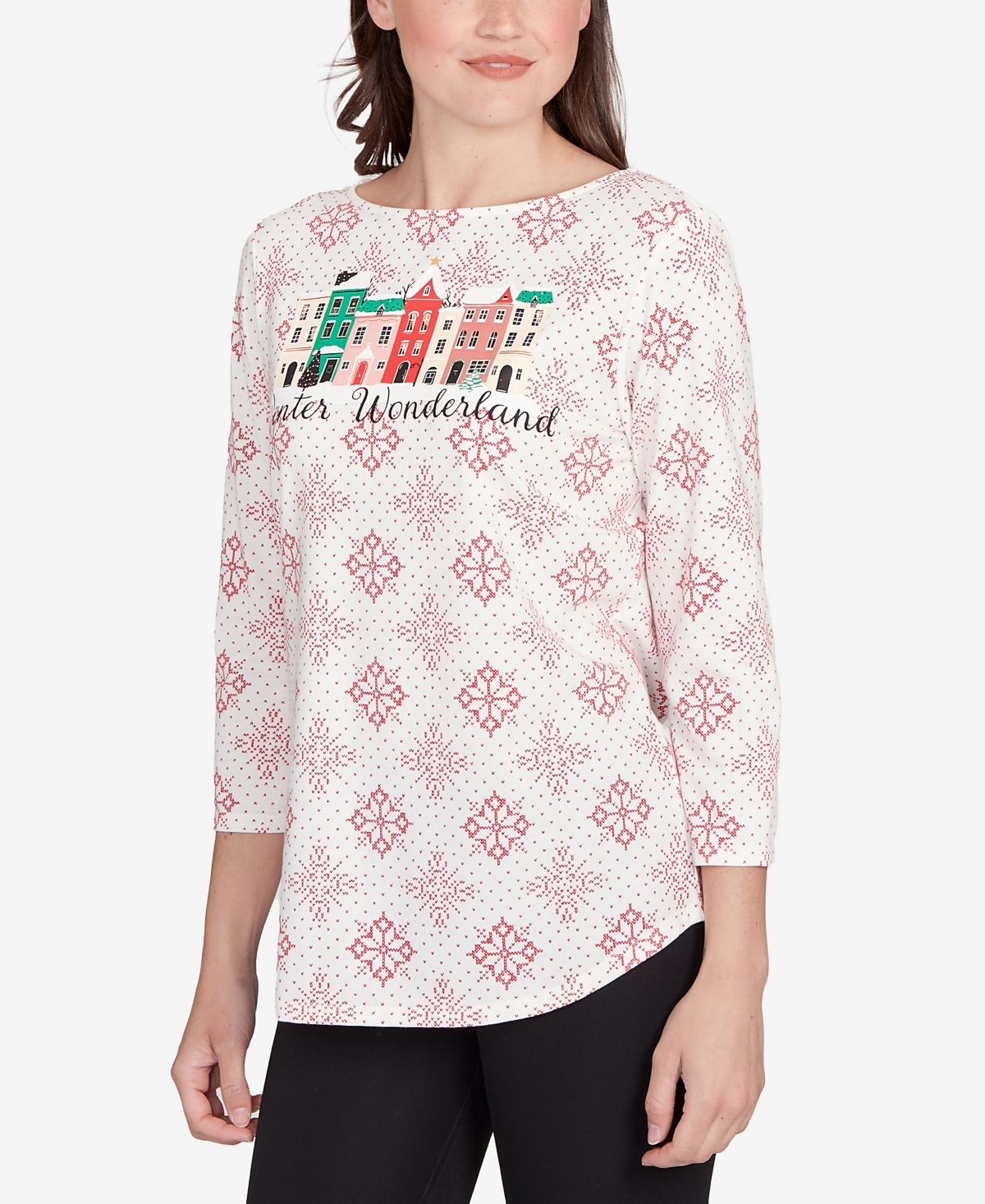 Ruby Rd. Petite Winter Wonderland Snowflake Knit Top In White