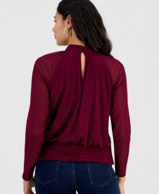 Women's Long-Sleeve Mesh Cutout Top, Macy's Exclusive