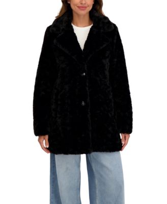 Women's Crushed Faux Fur Button Front Coat