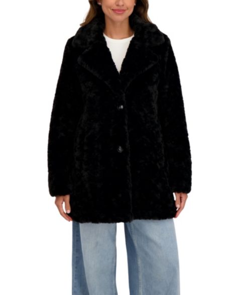 Женские куртки Sebby Collection Crushed Faux Fur Button Front Coat