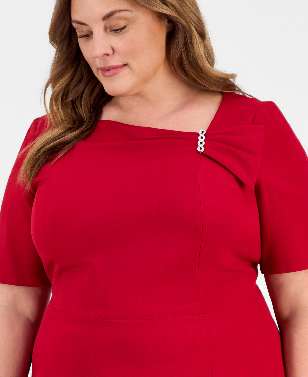 Kasper Plus Asymmetric Elbow-Sleeve Sheath Dress