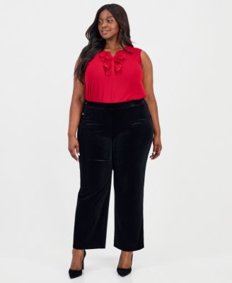 Kasper - Plus Size Velvet Pull-On Wide-Leg Pants