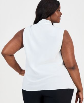 Plus Size Embellished Tie-Front Sleeveless Top