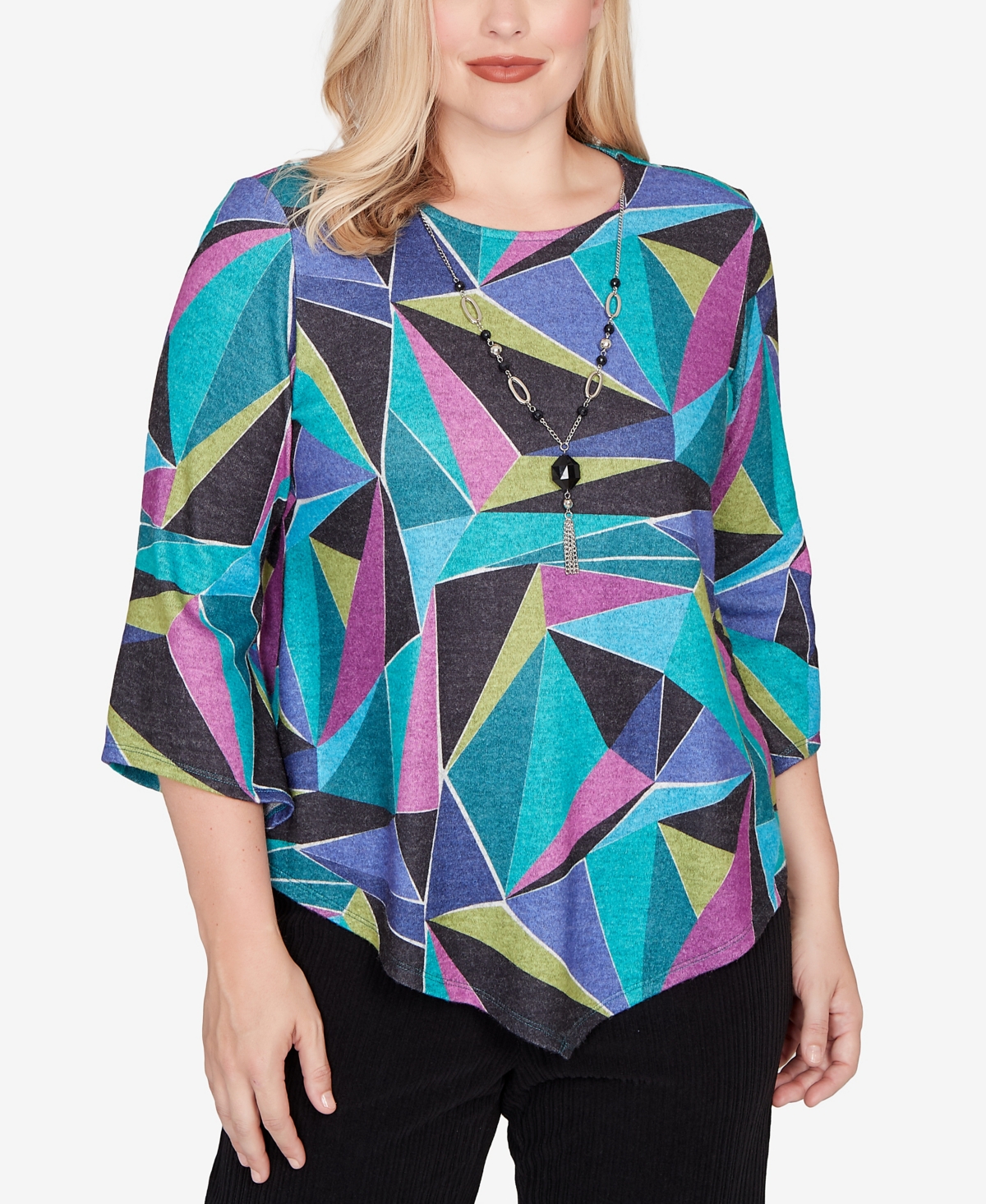 Alfred Dunner Women's Lake Champlain Abstract Stained Glass Top with Necklace