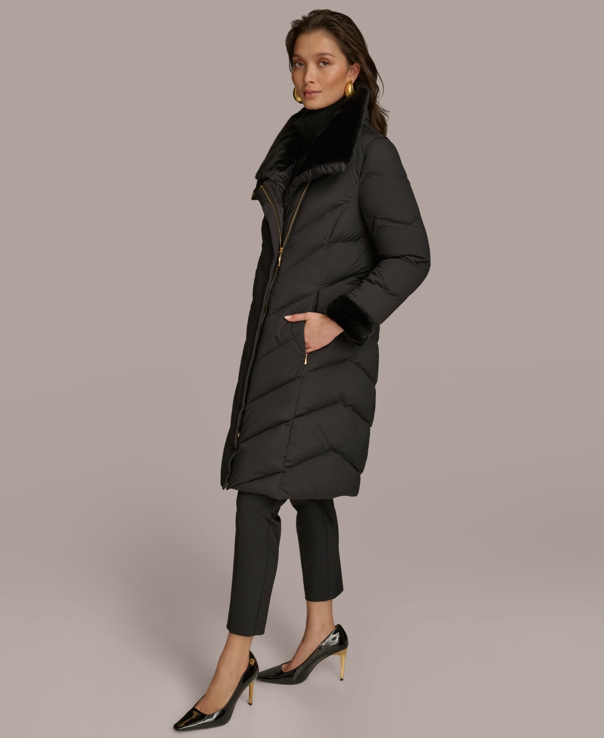 Donna Karan Women's Stretch Zip Closure Coat In Black
