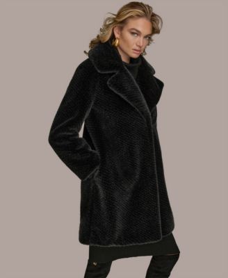 Women's Notched-Collar Faux-Fur Coat
