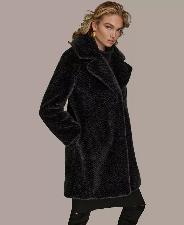 Women's Notched-Collar Faux-Fur Coat - thumbnail 3
