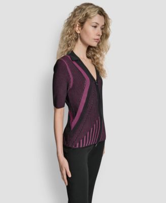 Women's Zip Up Short Sleeve Sweater