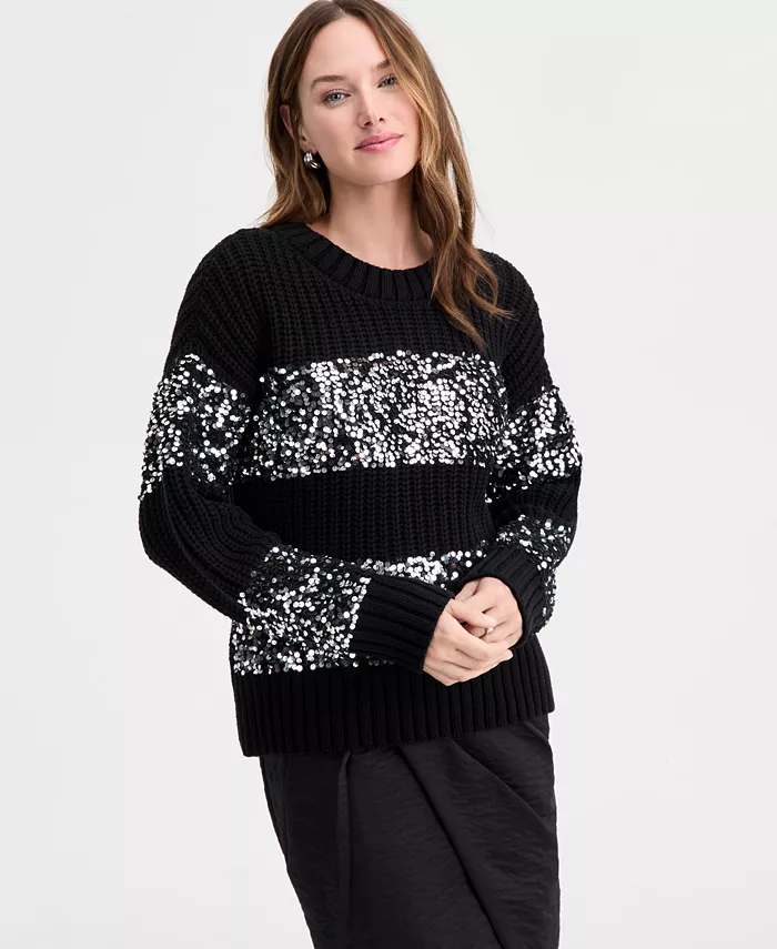 Women's Sequin Stripe Crewneck Sweater - thumbnail 4