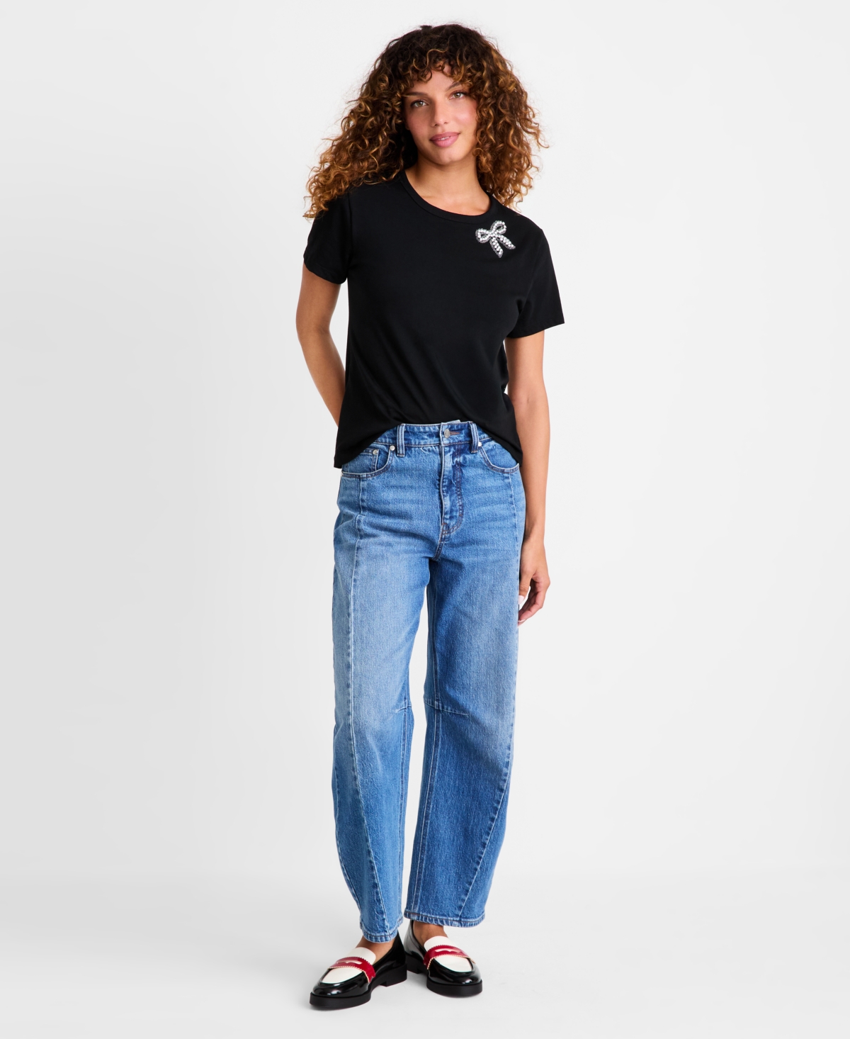 On 34th Women's Knit Rhinestone Bow T-shirt, Macy's Exclusive In Black