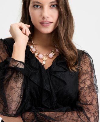 Women's V-Neck Ruffle Lace Top, Macy's Exclusive