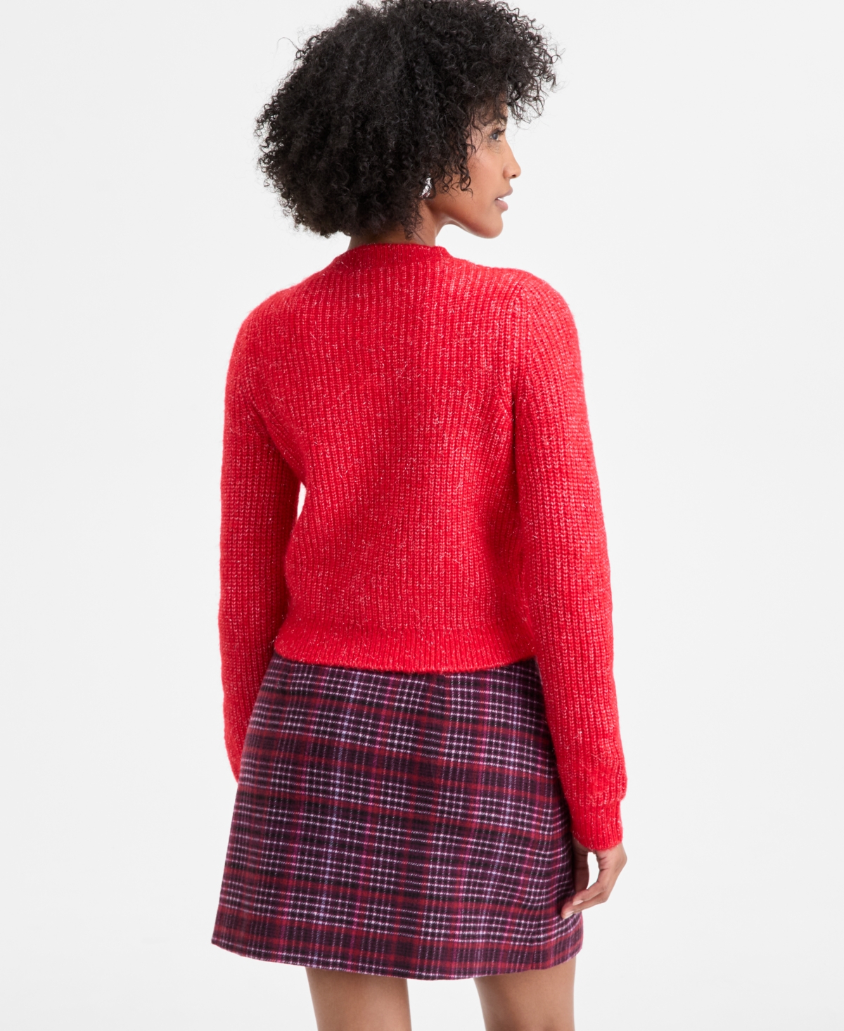 On 34th Women's Metallic-flecked Rhinestone-button Cardigan, Macy's Exclusive In Red