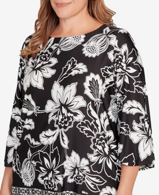 Plus Size Floral Geo Border Knit Top
