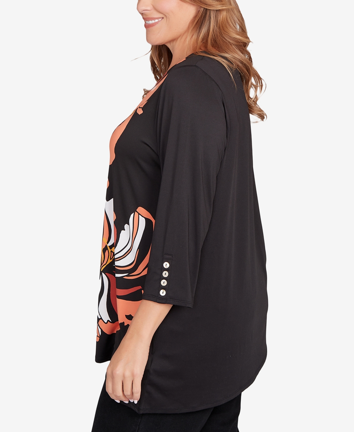 Ruby Rd. Plus Size Button Sleeve Bold Floral Top In Multi