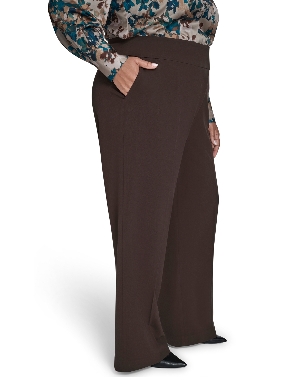 Calvin Klein Plus Size Mid-rise Wide-leg Pants In Brown
