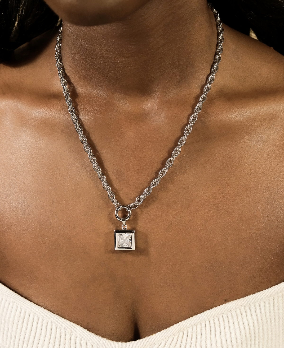 Sterling Forever Bess Cubic Zirconia Statement Chain Necklace In Silver