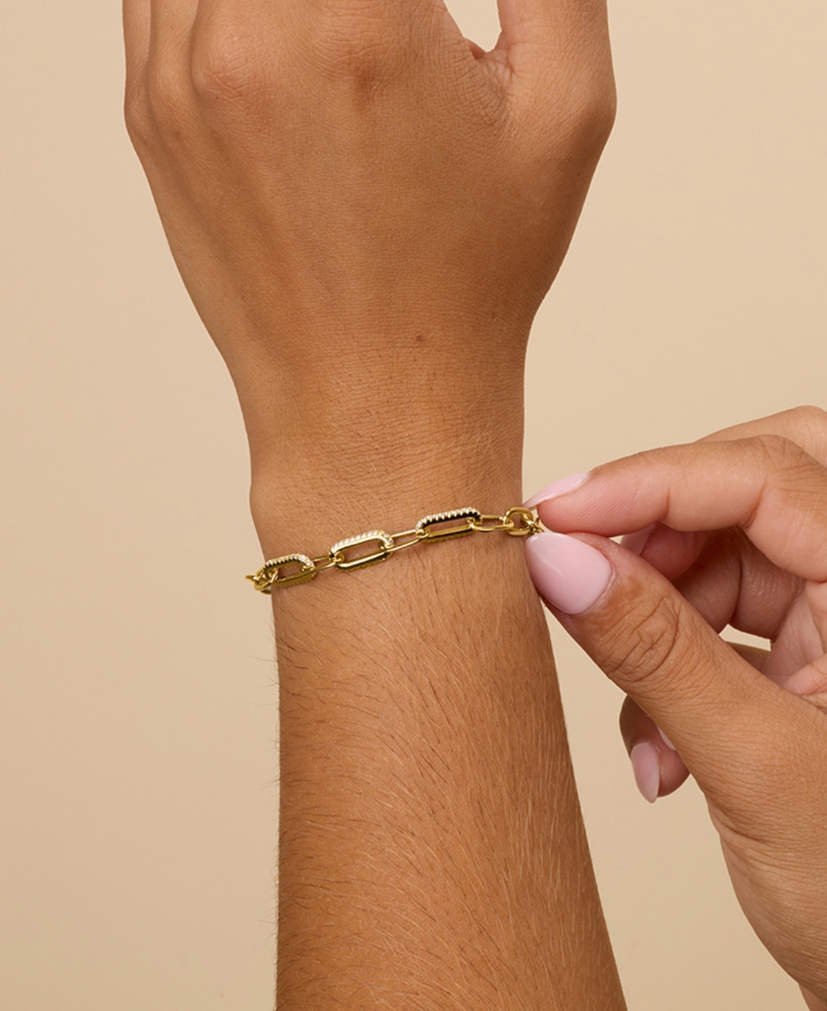 Sterling Forever Sterling Silver Hallie Cubic Zirconia Paperclip Chain Bracelet In Gold