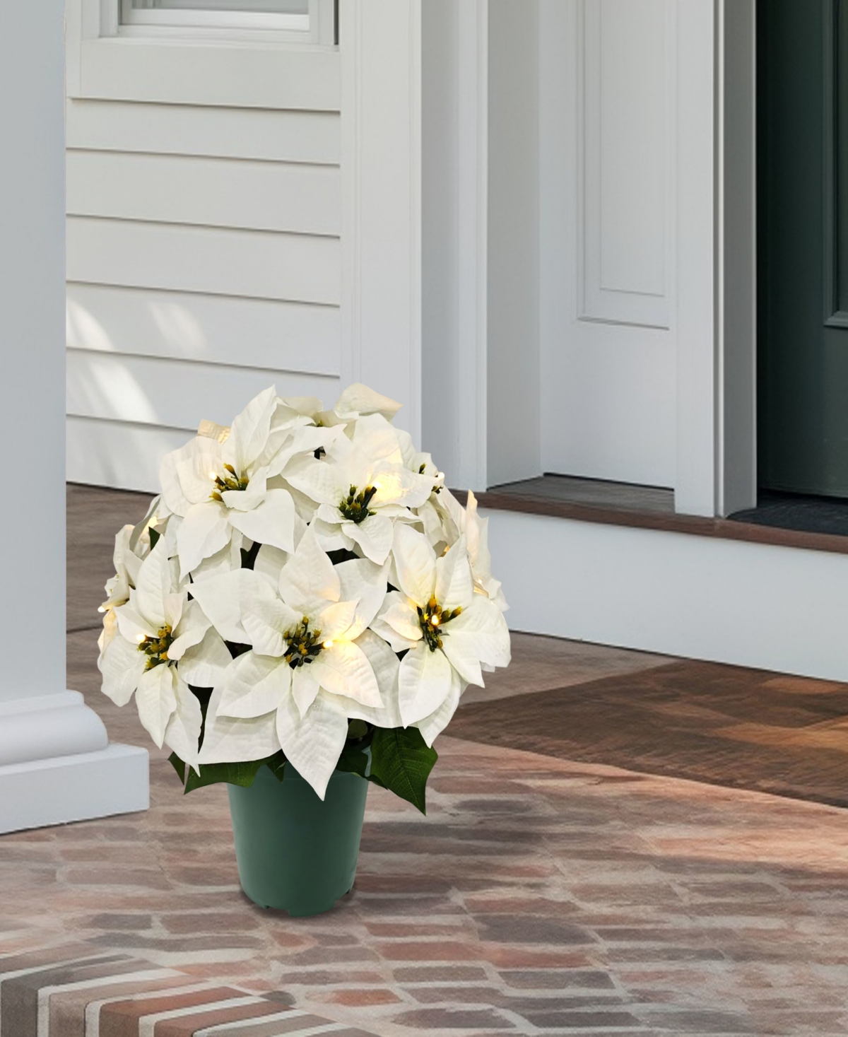 Puleo 19" Pre-Lit Artificial Potted White Poinsettias