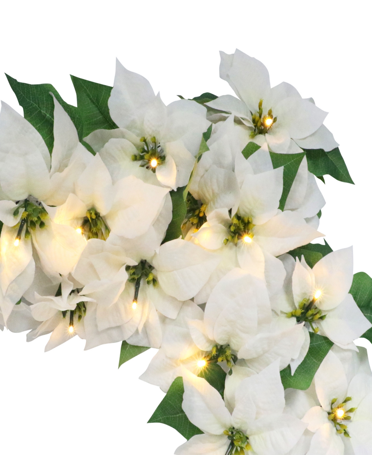 Puleo 12" Pre-lit Artificial Poinsettia Garland In White