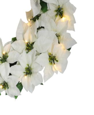 Puleo 24" Pre-Lit Artificial White Poinsettia Wreath