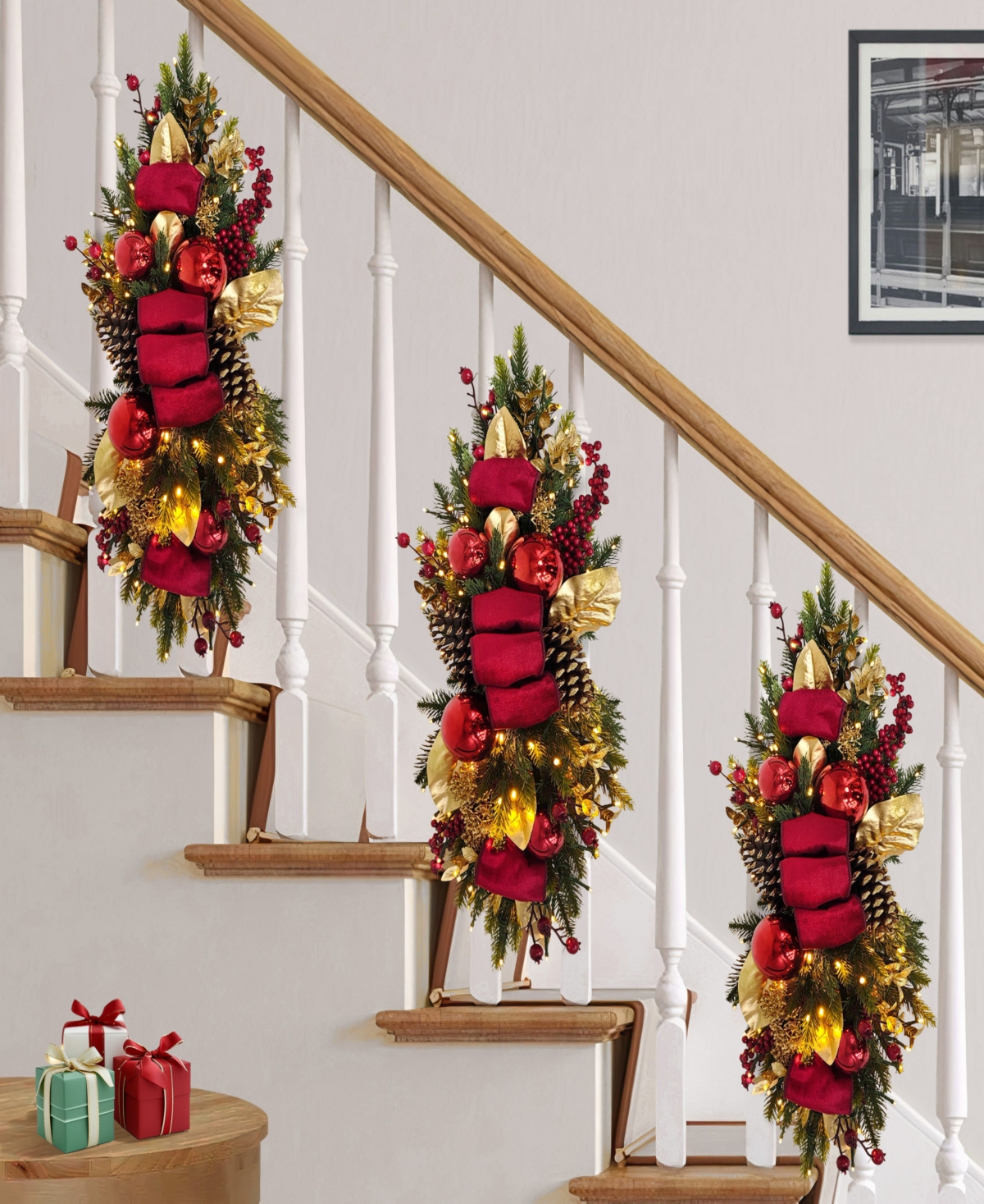 Puleo 28" Pre-lit Adorned Banister Swag In Multi